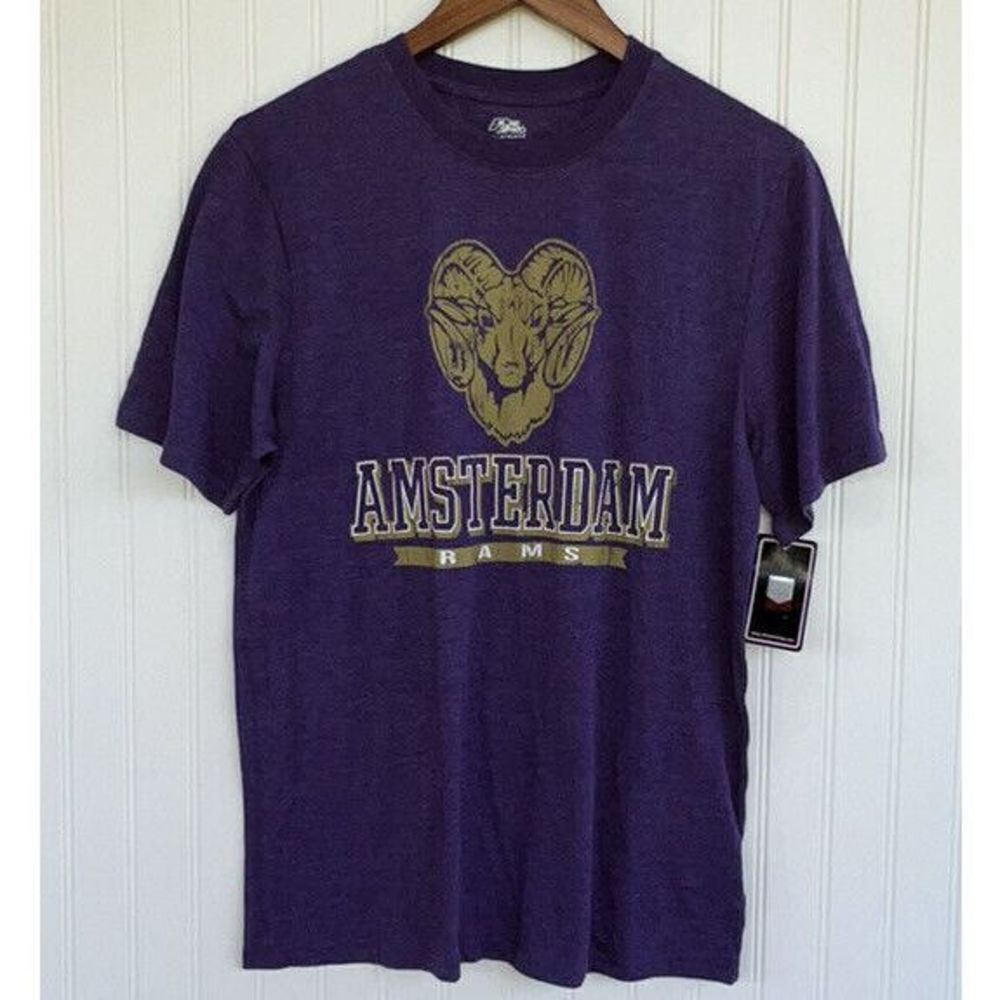 Amsterdam Rams Tee Shirt Unisex Medium Purple Gold Crew Neck Short Slv Pel Ath